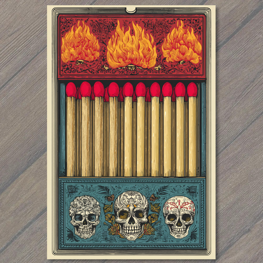 STICKER Matchbook Skull Matches Boxed Bones Death Horror Gothic Creepy Art