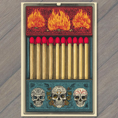 STICKER Matchbook Skull Matches Boxed Bones Death Horror Gothic Creepy Art
