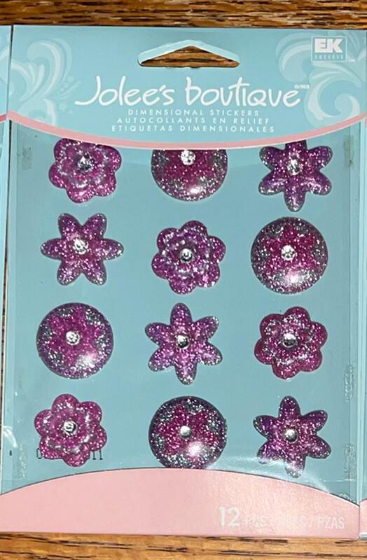 Jolees 3D Scrapbook Stickers Glittery Purple Dot Flowers Cabochons Wedding Baby