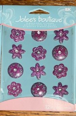 Jolees 3D Scrapbook Stickers Glittery Purple Dot Flowers Cabochons Wedding Baby