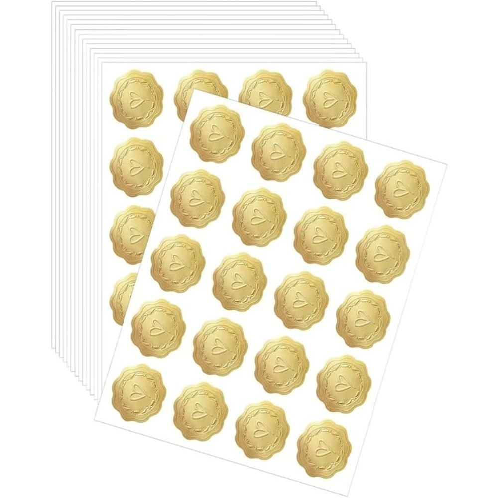 Gold Embossed Heart Seal Stickers Self-Adhesive Wax Look Labels for Wedding