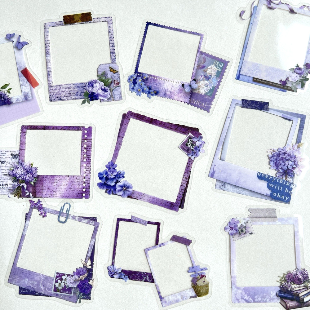 Correspondence Floral Frame Stickers Purple Collage Junk Journals Scrapbooking