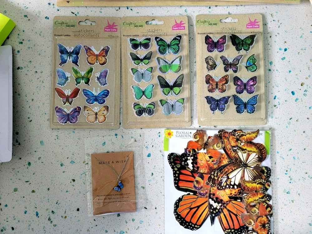 Crafter’s Square Butterfly Stickers Craft 56 total bonus butterfly necklace NEW