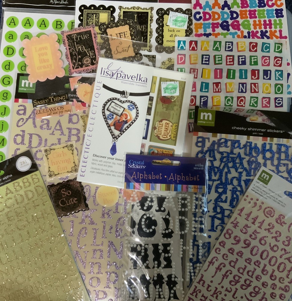 SCRAPBOOKING Lot Stickers Alphabet Letters Numbers Glitter 12pks 7 New