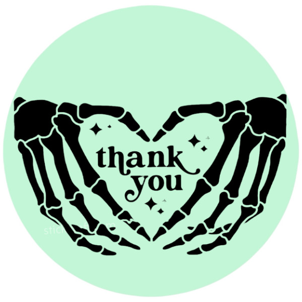 Skeleton Heart Hands Thank You Stickers, Happy Mail 15 colors to choose from