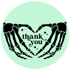 Skeleton Heart Hands Thank You Stickers, Happy Mail 15 colors to choose from