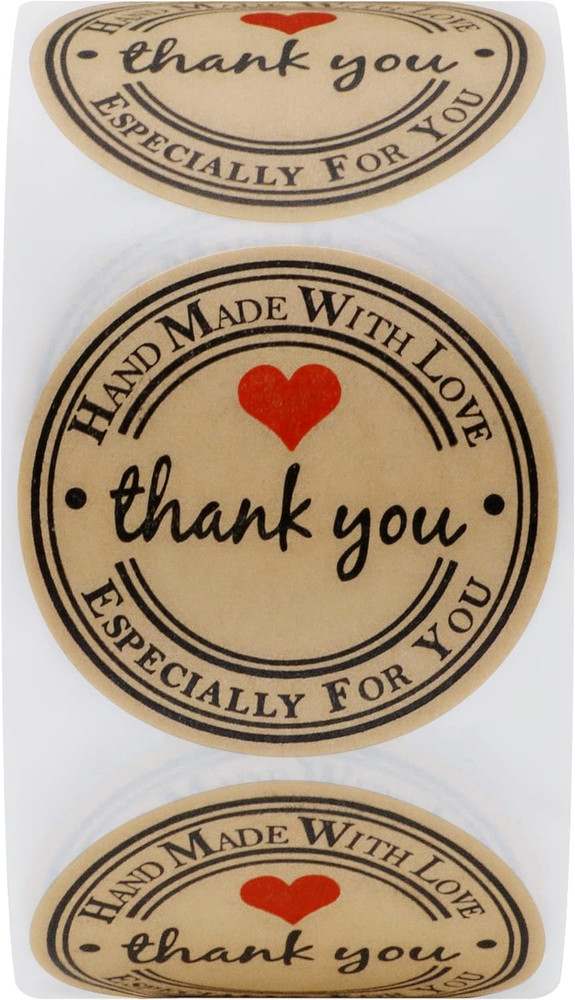 500PCS Hand Made with Love Stickers,1.5 Inch Large round Thank You Baking Sticke