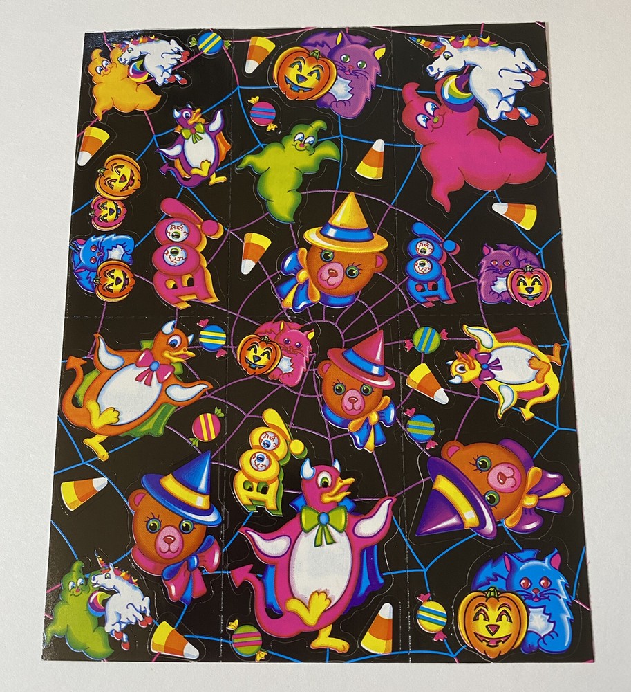 Vintage Lisa Frank Markie Bears Penguins Ghosts Halloween Sticker Sheet S199