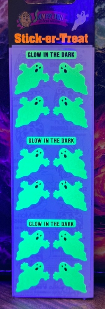 Sealed Vintage SandyLion Glow In The Dark Stick-er-Treat Ghost Stickers-1 Sheet