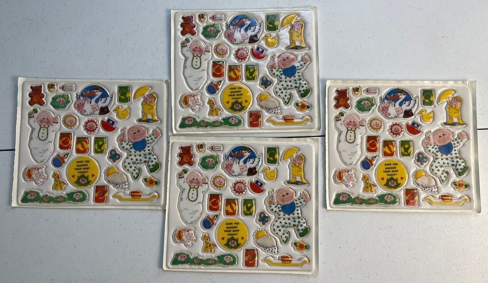Vtg 1983 Puffy Cabbage Patch Baby Stickers 4 Full Sheets Excellent NOS