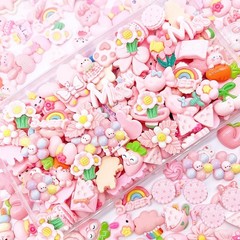 JINDUODUO 100Pcs Flatback Resin Slime Charms, Kawaii Assorted Medium, pink