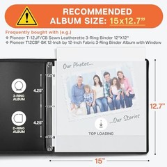 Dunwell 12×12 Scrapbook Refill Pages 25 Pack Heavy Duty Sheet Protectors 3-Ring