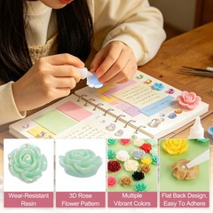 20mm Resin Rose Flatback Charms, 40Pcs Cabochon Embellishment, Shiny Light Green