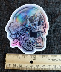 Holographic Gothic Skull and Rose Stickers | Die-Cut | Set of 4