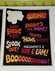VTG HALLOWEEN STICKER 2 SHEETS BLACK ORANGE BOO SCARY HORROR MONSTER GHOST DECAL