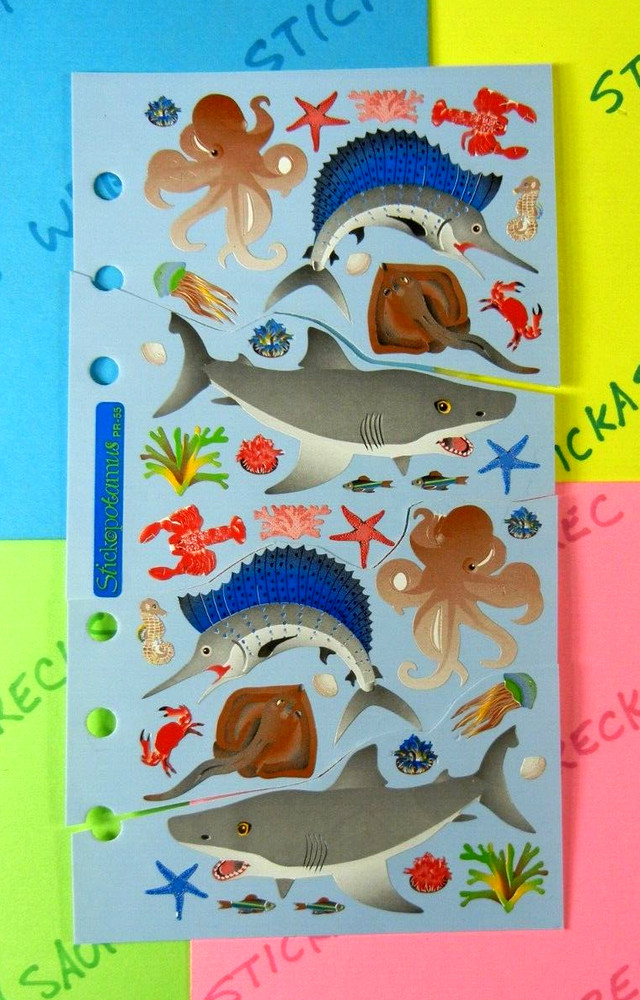 Sea Life Sharks Sword Fish Octopus Stickopotamus Cut Sheet Stickers