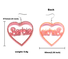 Pink Glitter Heart Earrings Acrylic Dangle Statement Barbiecore Cute Trendy Jewe