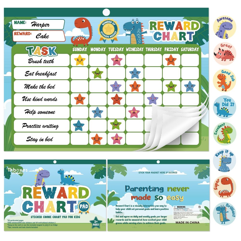 Magnetic Reward Chart for Kids with 2112 Star Stickers, 48 Themed Stickers