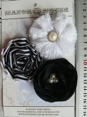 SPECIAL Mixed BLACK & WHITE Fabric & Lace 3 Flower Pack – 70-75mm Manor House