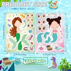 32 Mermaid Make a Face Stickers Sheets Kids DIY Art Craft Party Favors Activity
