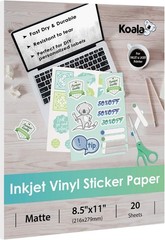 Vinyl Sticker Paper 20 Sheets 8.5×11 Inch Matte White Waterproof