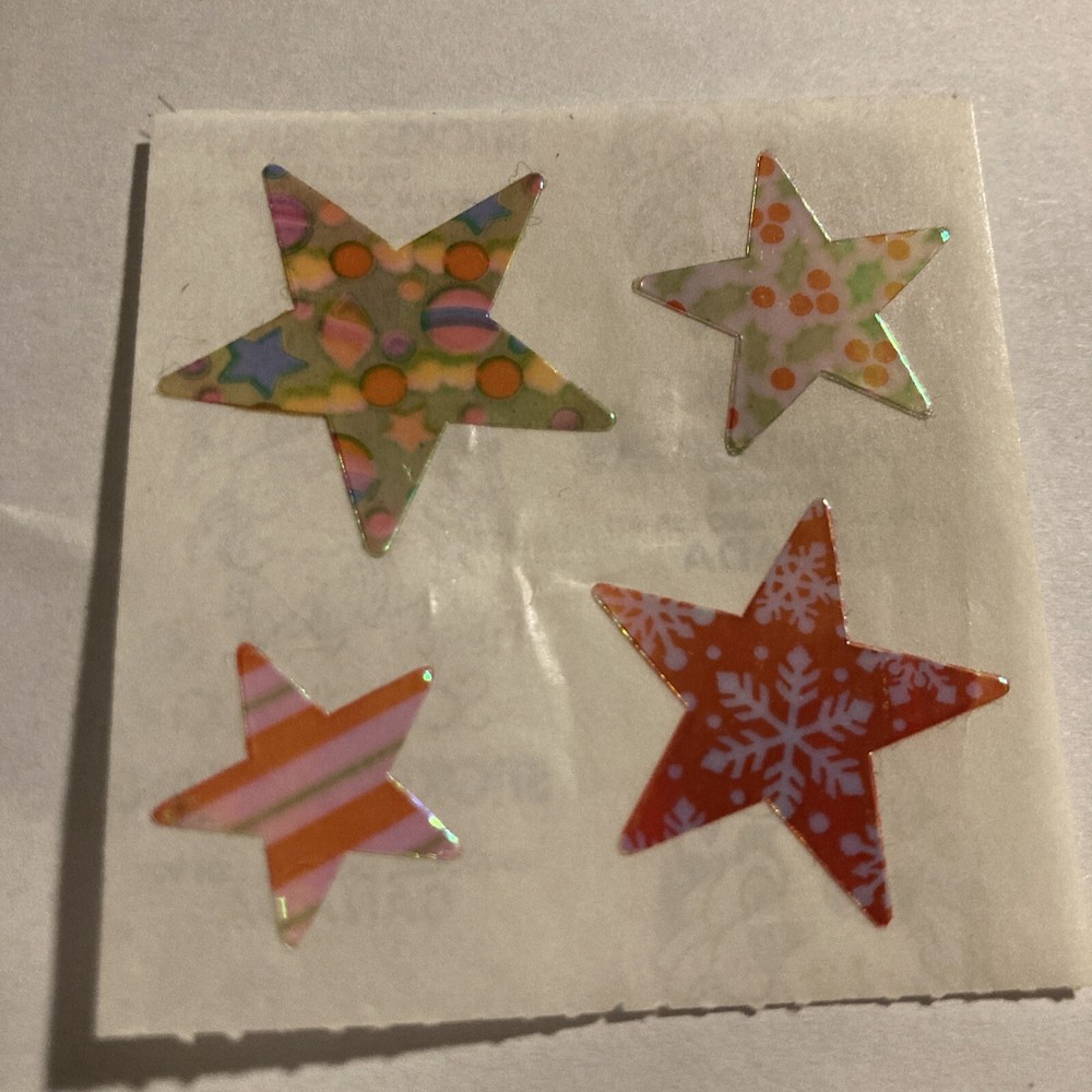 Vintage 1990 Sandylion pearly shiny iridescent holiday pattern star stickers
