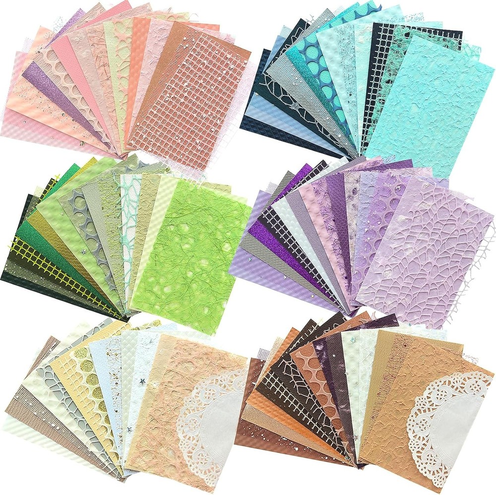 102 Unique Textured Scrapbook Papers & Mesh Fabric Sheets(17 Designs × 6 Colors