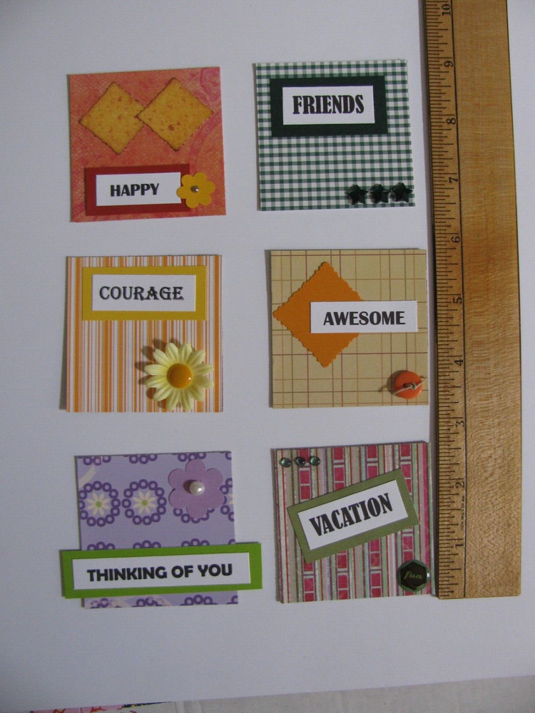 Lot of 6 Chipboard Embellishments VARIOUS THEMES Handmade 2.5″ X 2.5″ b