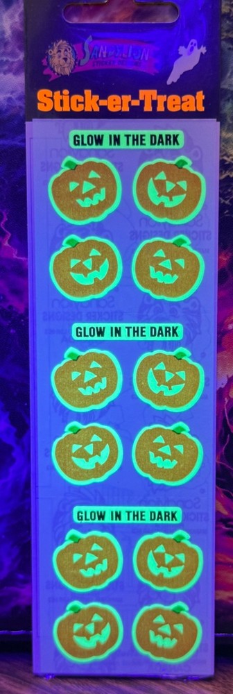 Sealed VTG SandyLion Glow In The Dark Stick-er-Treat Pumpkin Stickers ~ 1 Sheet