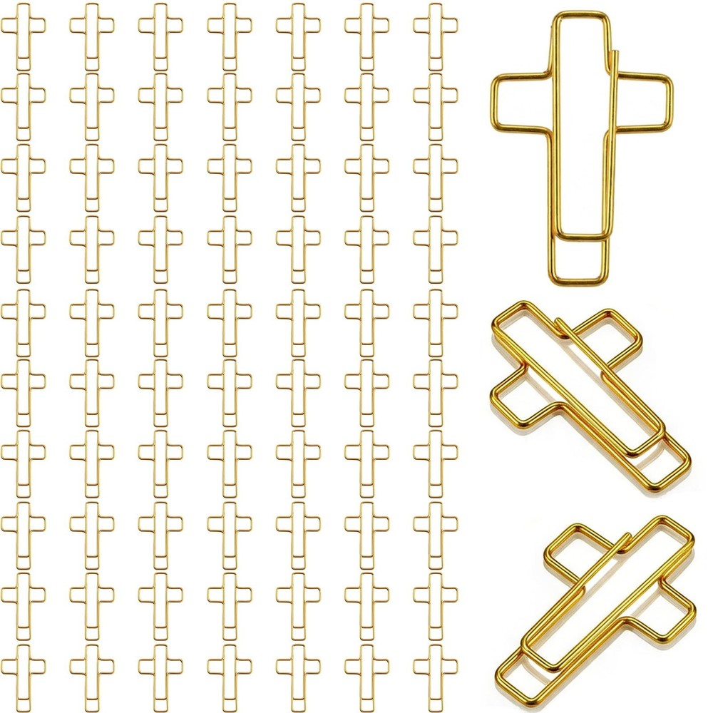 70 Pack Gold Cross Paper Clips, Decorative Paper Clips and Bookmarks for Bibl…