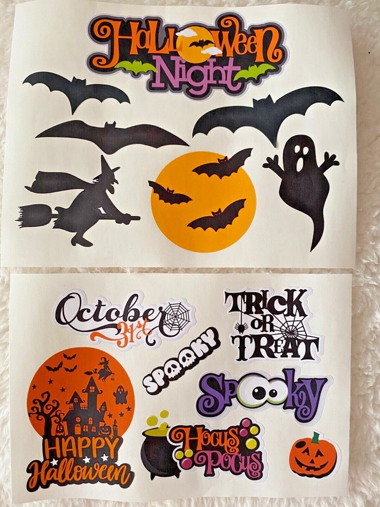 Scrapbooking Embellishment Halloween Witch Bats Ghost Pumpkin Stickers Sheet NEW
