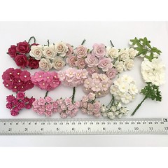 125 Mixed Pink White Flower +20 LEAVES Wedding DIY Scrapbook (TH/Pink6/2-S11-A)