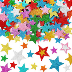 Colorful Glitter Star Foam Sticker, 300Pcs Stars Shapes Glitter Self Ad