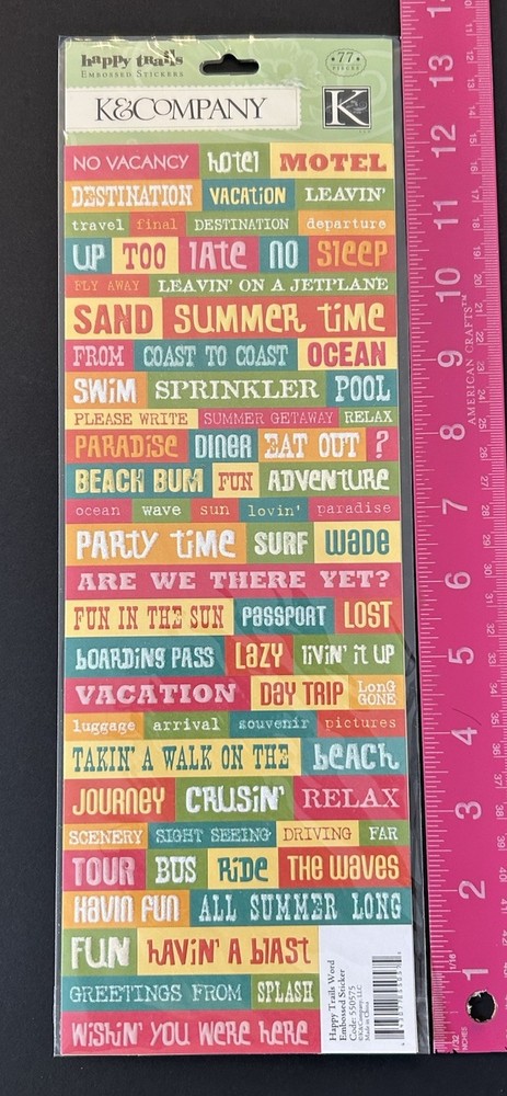 K&Company Brenda Walton HAPPY TRAILS Embossed Stickers VACATION FUN IN THE SUN