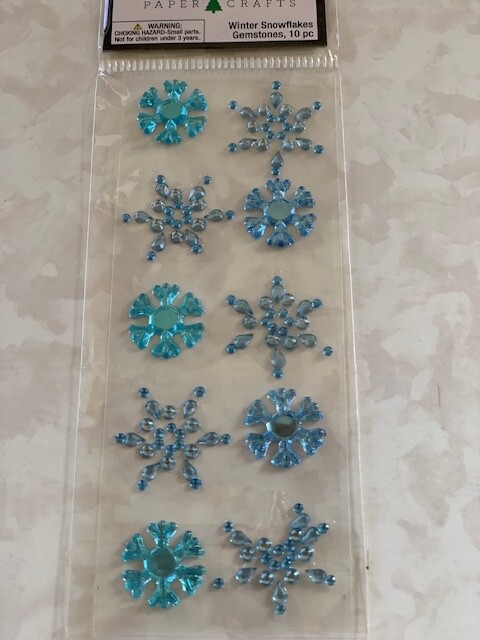 CHRISTMAS STICKERS 3D GEMSTONE SNOWFLAKES BLUE MULTI-SHAPE SNOWFLAKES 10PCS