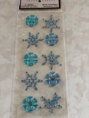 CHRISTMAS STICKERS 3D GEMSTONE SNOWFLAKES BLUE MULTI-SHAPE SNOWFLAKES 10PCS