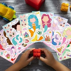 32 Mermaid Make a Face Stickers Sheets Kids DIY Art Craft Party Favors Activity