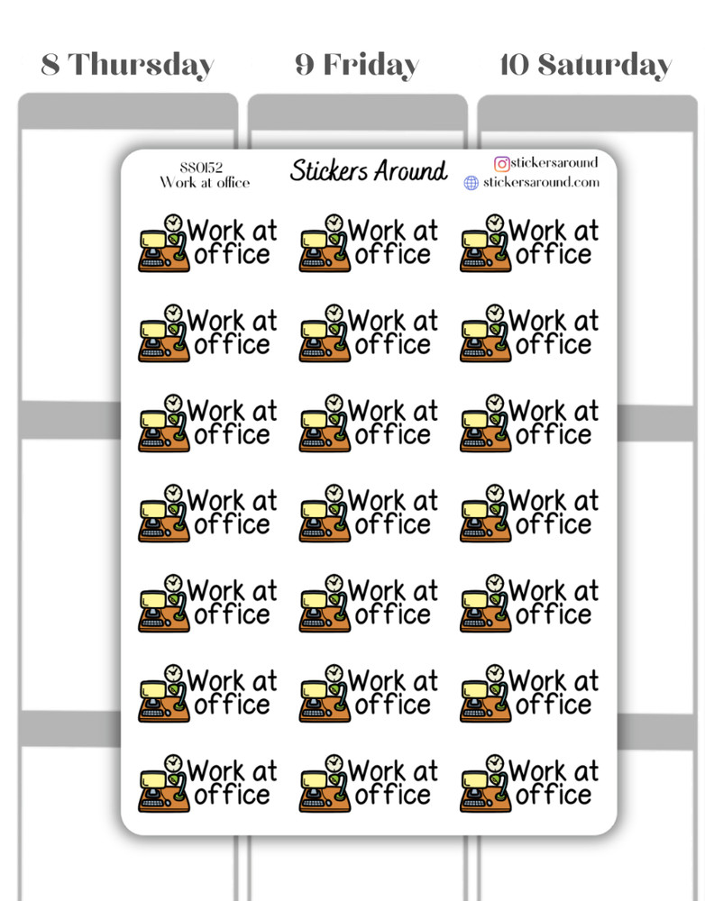 Work at Office Script Planner Sticker, Workplace, Calendar and Journal Sticker