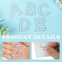 107 Pcs 4 Sheets Pearl Self Adhesive Stickers 3 Sheets A-Z Glitter Rhinestone