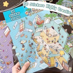 4 Sets Big DIY 3D Sticker Scene Isometric Miniature Room Stickers Book A Set