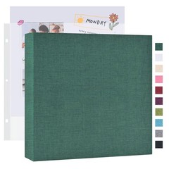 12×12 Large Scrapbook Photo Album 3 Ring Binder Linen Cover Dark Green 20 Pages