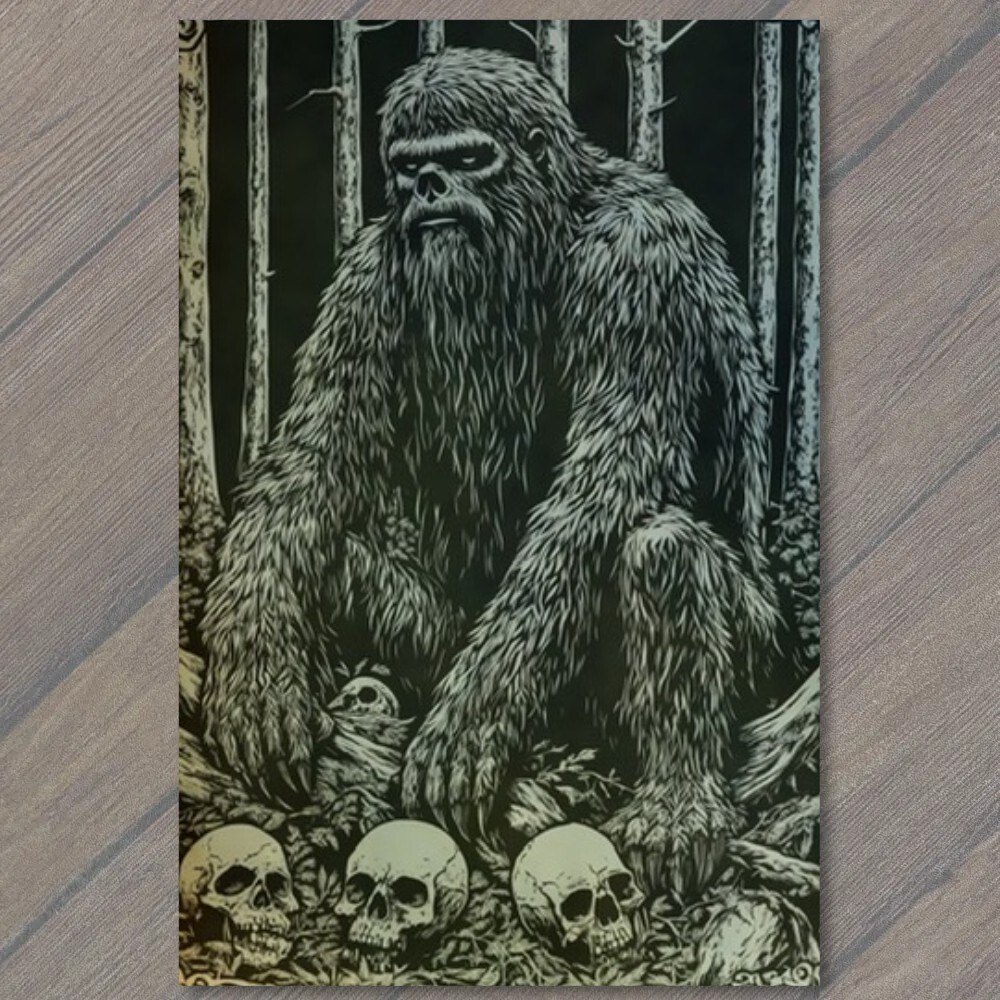 STICKER Bigfoot Walking Moonlit Forest Skulls Trees Mythical Creature Strange