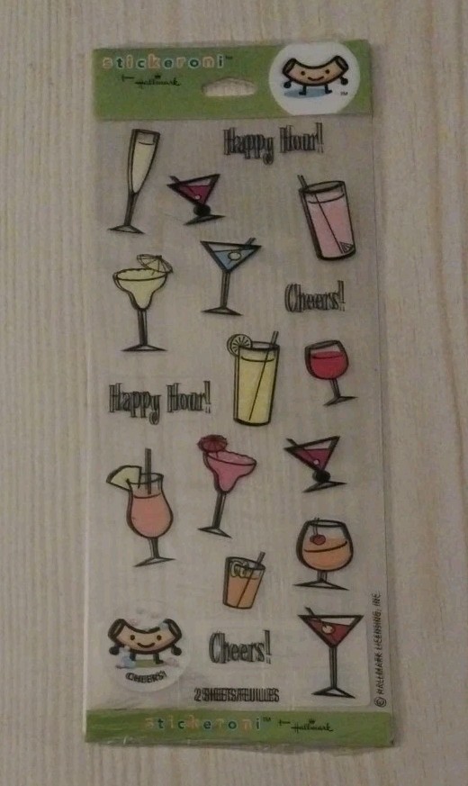 Cocktails~Happy Hour~Cheers~Stickeroni~36 Stickers~2 Sheets~NIP