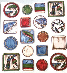 Beary Patch Fishing Clear Stickers 2005 Wood Look Trout Salmon Scrapbook Journal
