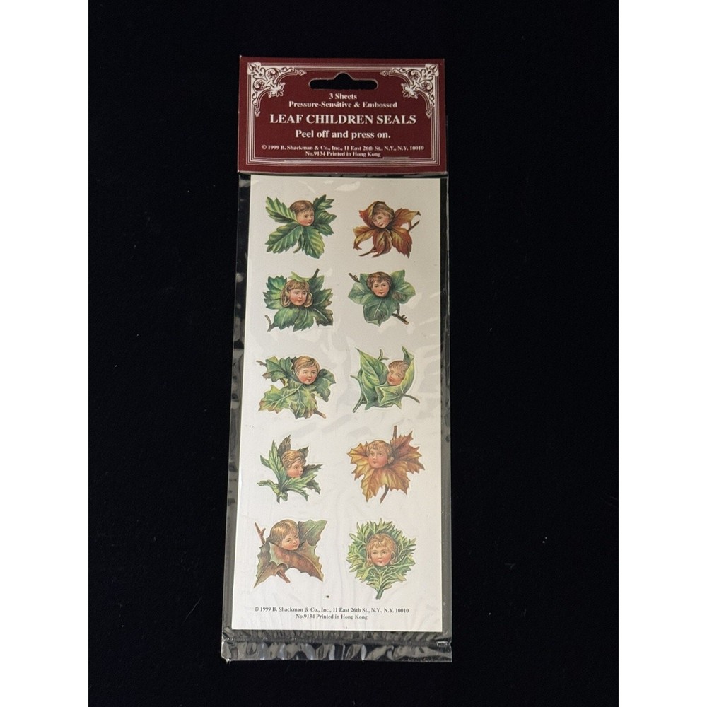 Shackman Sticker Package No 9134 Leaf Children Seals VTG 90s Fall Face Child