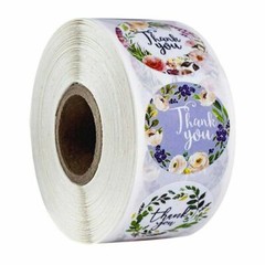 1″ Thank You Stickers Roll Floral Designs Round Self-Adhesive Labels 500/1000Pcs