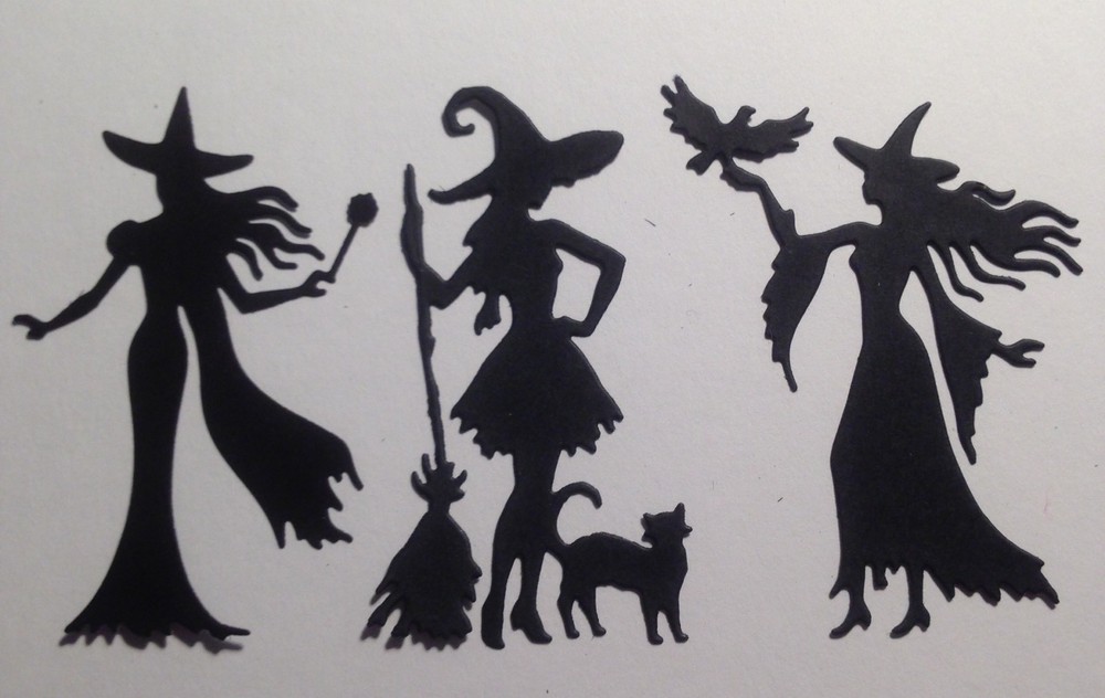Witches 3 Designs 6 Pcs Black Die Cut Embellishments 3-1/4″ x 2-1/4″