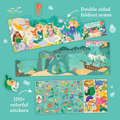 Mermaid World Sticker Activity Book, Giant Fold Out, 34” X 12” Opened, 100+ Stic