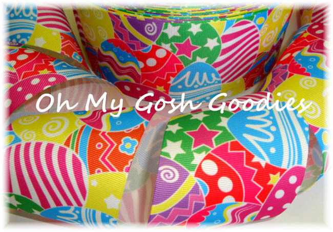 3″ BRIGHT JUMBO EASTER EGGS OH MY GOSH GOODIES GROSGRAIN RIBBON 4 CHEER HAIRBOW