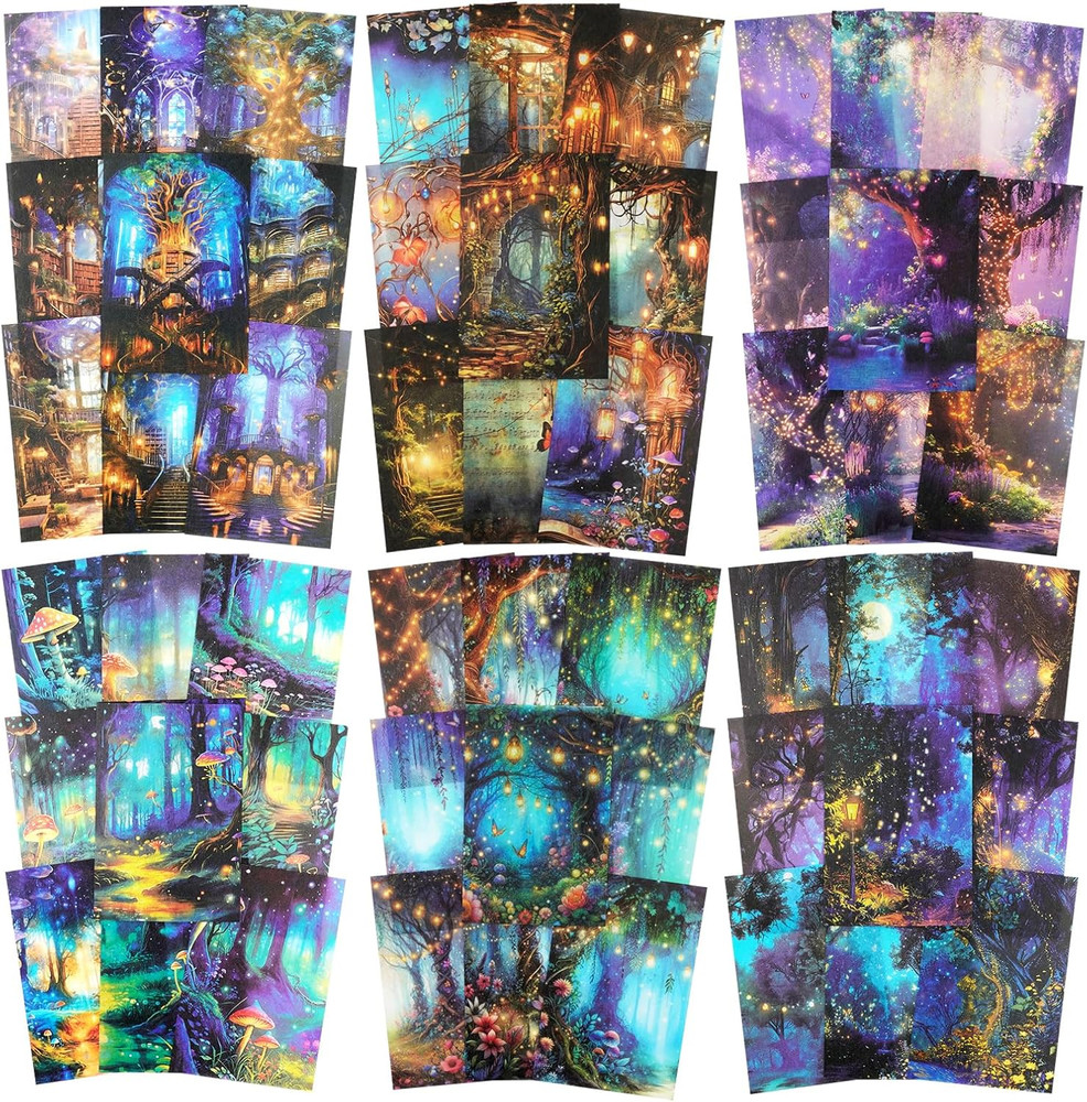 60PCS Twilight Forest Washi Stickers, Mystical Woodland Scenes for Journals, Scr